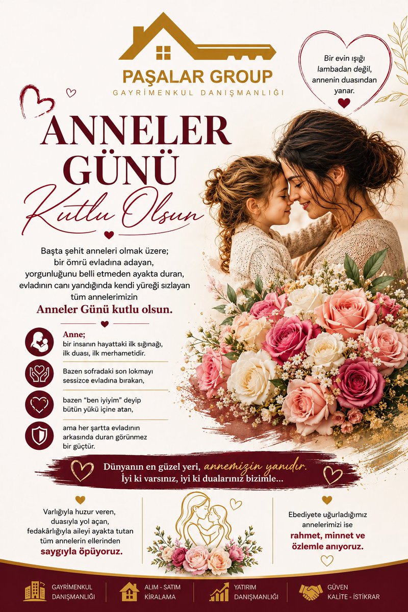 PASALARGROUP's tweet photo. Başta hayatımıza sevgisiyle yön veren annelerimiz olmak üzere; emeği, sabrı ve fedakârlığıyla ailesine güç veren tüm annelerimizin Anneler Günü kutlu olsun. 🌹
İyi ki varsınız, sevginiz daim olsun. 🤍
#AnnelerGünü #AnneSevgisi #Fedakarlık #Aile #Sevgi https://t.co/tO6u4YHvqr
