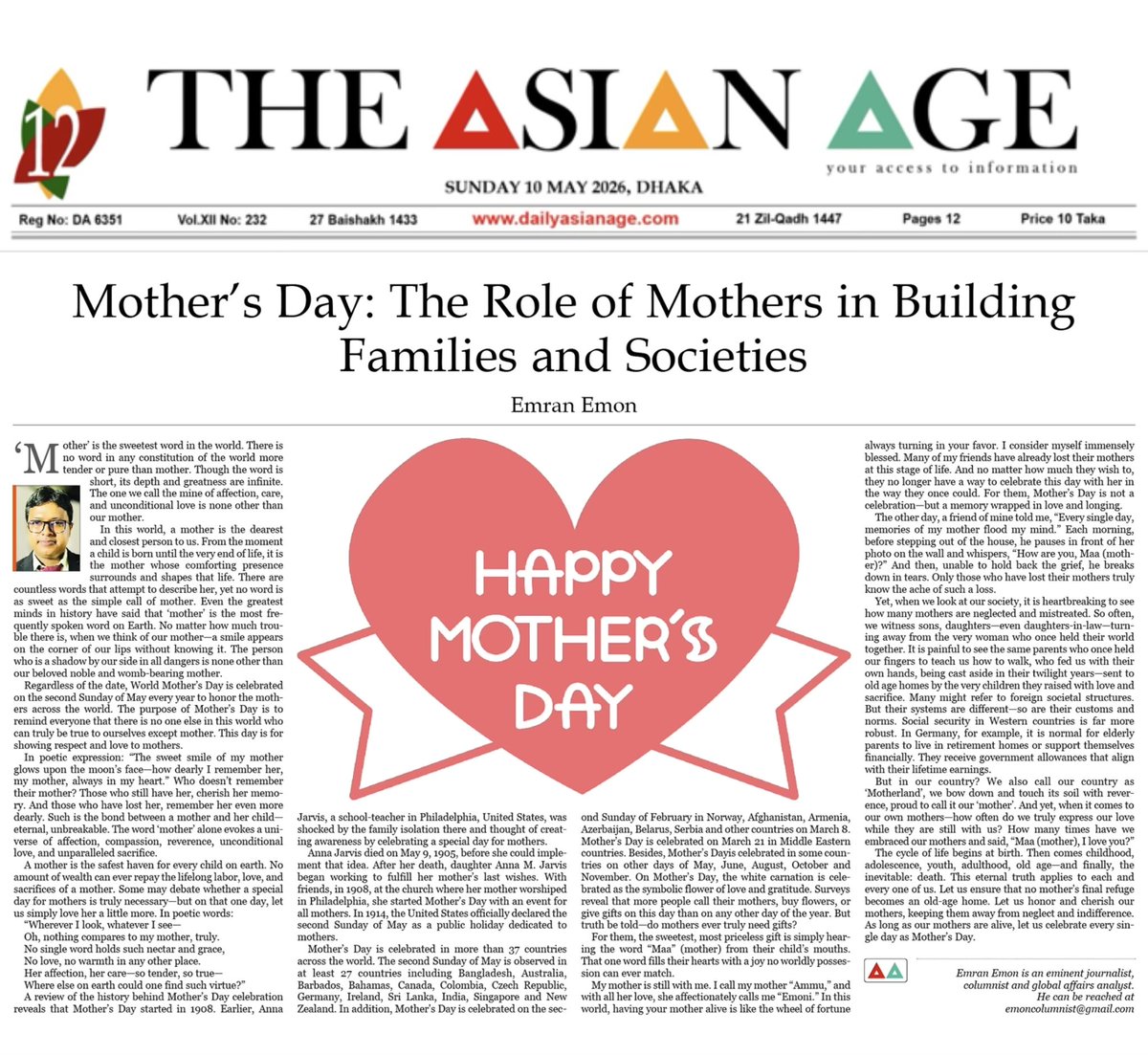 EmranEmonWriter's tweet photo. Happy Mother’s Day!

My ceaseless love, respect and heartfelt gratitude to all the mothers of the world.

#mothersday
#motherlove
#motherhoodjourney
#loveyou
#Respect
#gratitude https://t.co/AWgFoqwf3n