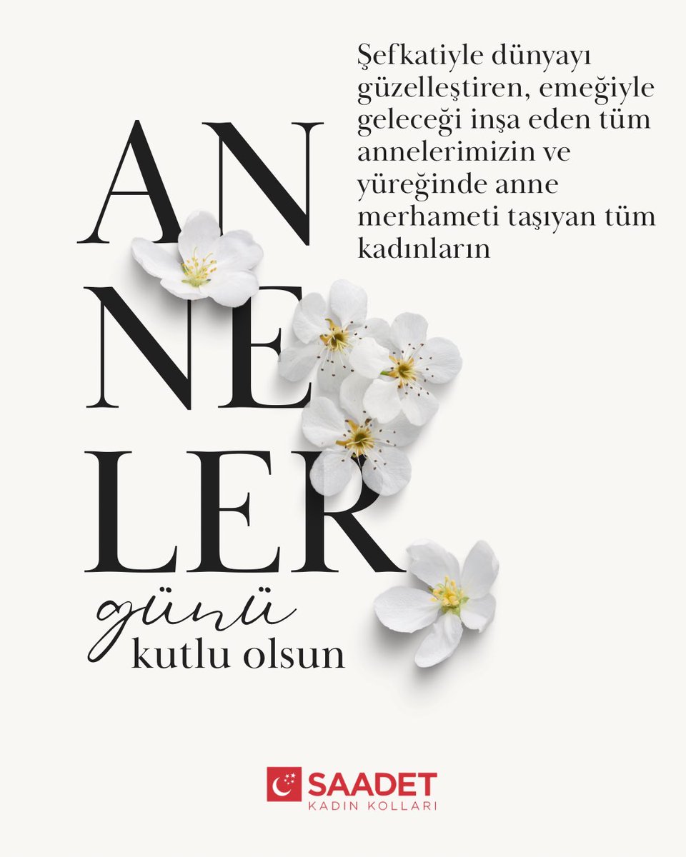 SaadetKadin's tweet photo. Şefkatiyle dünyayı güzelleştiren, emeğiyle geleceği inşa eden tüm annelerimizin ve yüreğinde anne merhameti taşıyan tüm kadınların Anneler Günü kutlu olsun. https://t.co/x554UnE4qd