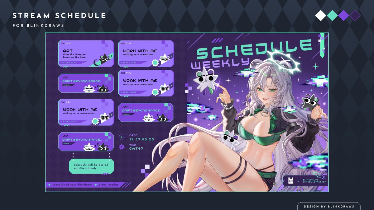▸ A futuristic space-themed design I made for myself
Comes with Day, Night, and Offline toggles ☀️🌙💤
Still can’t believe I finished it all in just one day…!

♡ Special thanks to <a href="/nezilaz/">N3 | Co-Crush</a>  for the beautiful artwork ♡

» สำหรับตารางไลฟ์ลงที่ Discord เท่านั้นนะคะ
#artforblink
