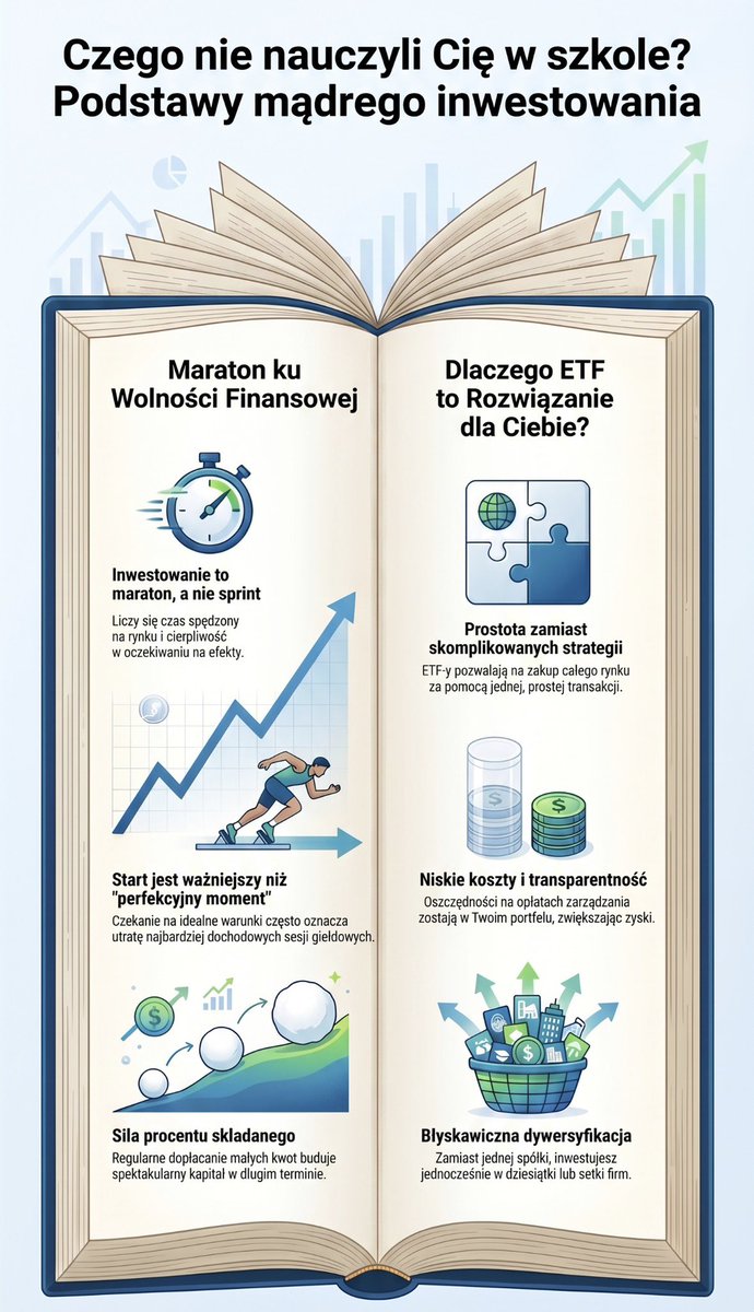 CZEGO NIE NAUCZYLI CIĘ W SZKOLE? 🏫🤔 

16 kwietnia 2026 r. ukazał się nowy przewodnik po podstawach inwestowania, który nadrabia braki w naszej edukacji finansowej. 

Zamiast skomplikowanych wzorów – prosta droga do budowania majątku przez fundusze ETF. 

Pamiętaj, że