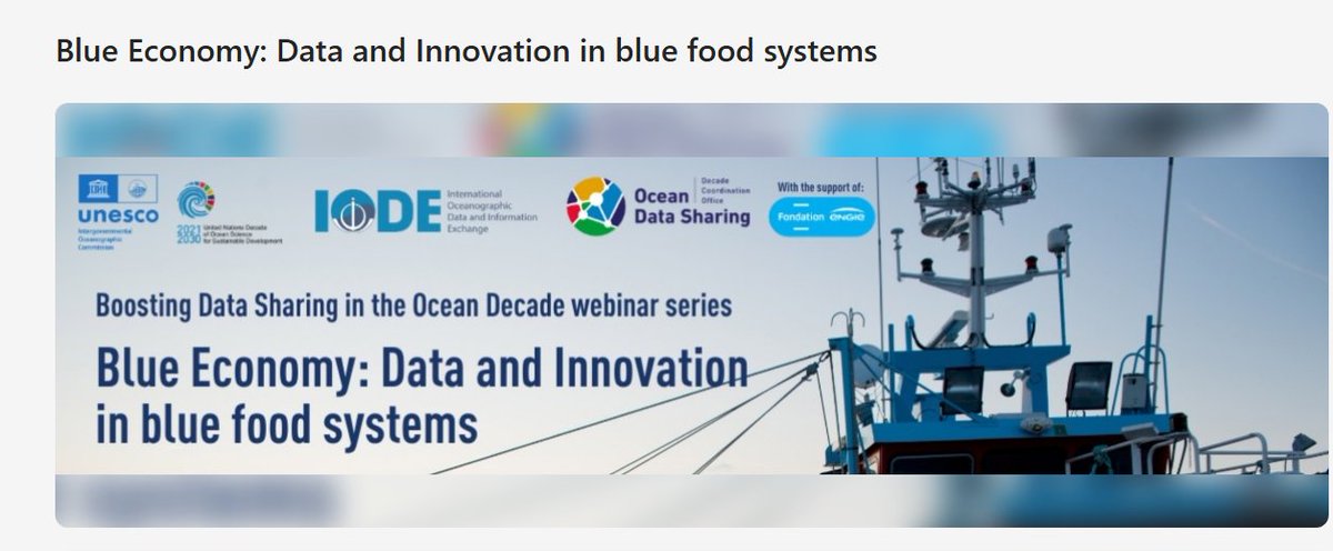 OceanPolicyCol's tweet photo. How is data sharing transforming the Blue Economy? Find out on May 12th! 
The Decade Coordination Office for Ocean Data Sharing is hosting a webinar focused on blue food systems and economic growth as part of their ongoing "Boosting Data Sharing" series.
https://t.co/KIFkGdEYsQ https://t.co/o8BRcHhk7L