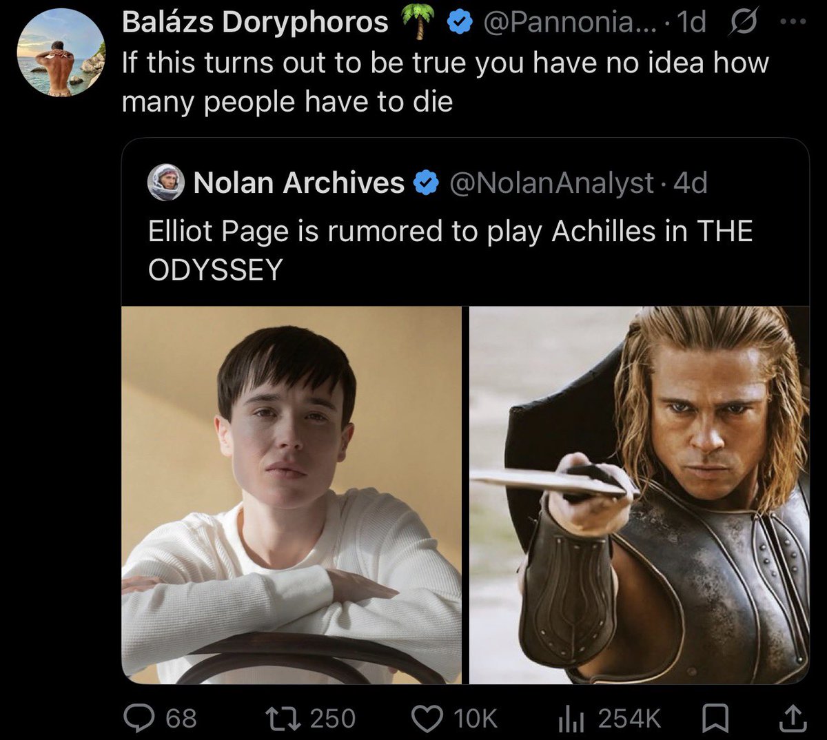 Figured out these people are so stupid beyond just being transphobic that they think Achilles is a major character in the Odyssey