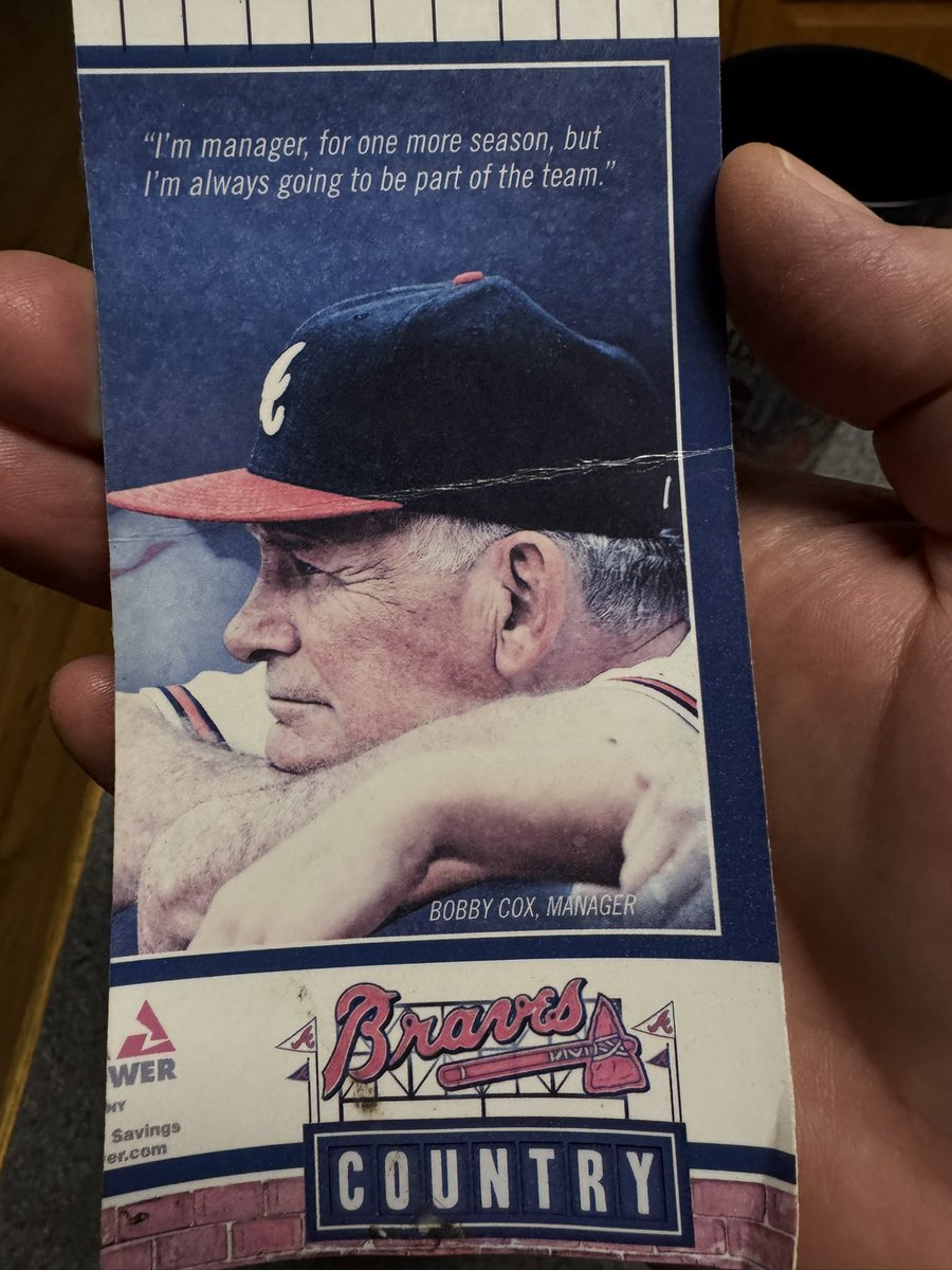 dockjones's tweet photo. Bobby Cox and the #Braves meant something for us in the 90’s. He led us from the “bad old days” of the 80’s, as Skip Carey referred to them, to meaningful games and so many great memories. https://t.co/Vms7n4GqMu