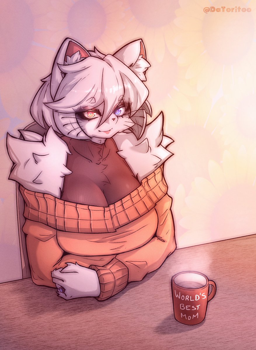DaToritoo's tweet photo. 世界で一番素敵なお母さんへ、甘い一杯のコーヒーを🌸
#母の日
#イラスト 
#メスケモ
#OC https://t.co/Zv0wIjYR2z