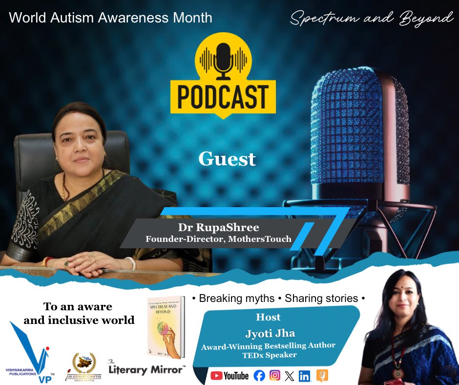 Imjyoti5's tweet photo. From Book to Impact: Life on a Spectrum
#Podcast
An inspiring conversation with Dr RupaShree , Founder-Director, MothersTouch Deoghar , exploring her journey into #education, #socialactivities, #autismawareness, and #womenempowerment
#SpectrumAndBeyond https://t.co/oFppjGmx13
