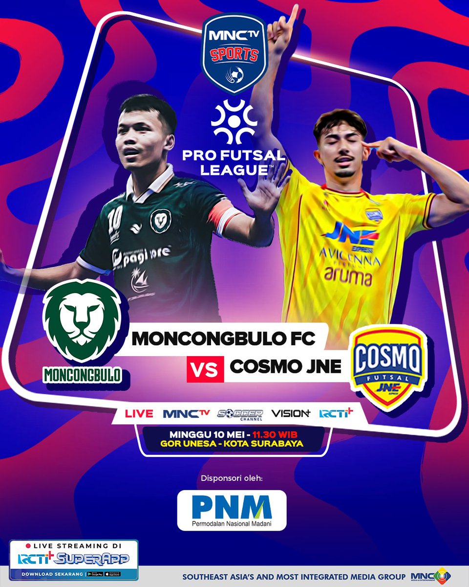 Official_MNCTV's tweet photo. Jangan lewatkan pertandingan Pro Futsal League!

Match kali ini kita saksikan MONCONGBULO FC melawan COSMO JNE

Seperti PNM yang memberikan kesempatan untuk para ibu-ibu agar memiliki harapan dengan penuh keteguhan hati, jadi pilar keluarga, dan penggerak ekonomi bangsa. https://t.co/bO1DcrFnvr