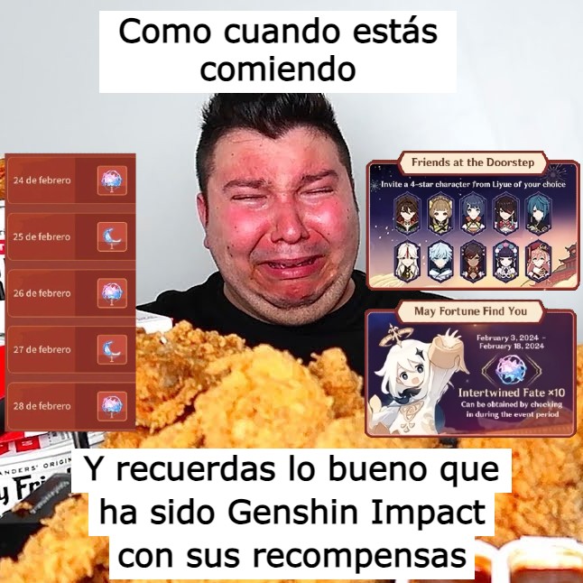 KonoGenpact's tweet photo. ¿Hay quejas de las recompensas de Genshin para la siguiente versión?

Miren este meme y recuerden las de la versión 4.4 || Sorpresa: No hay ni botón de Skip en tantos años que han pasado 

60 deseos en 42 días  para 3 personajes waos https://t.co/n42nm2XEqL