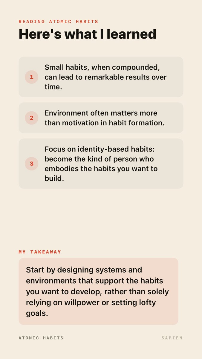 SapienHotTakes's tweet photo. #todaysbook #jamesclear #atomichabits #sapienhottakes #insights #booknotes #quotes #keylessons https://t.co/0i45bPXVr5