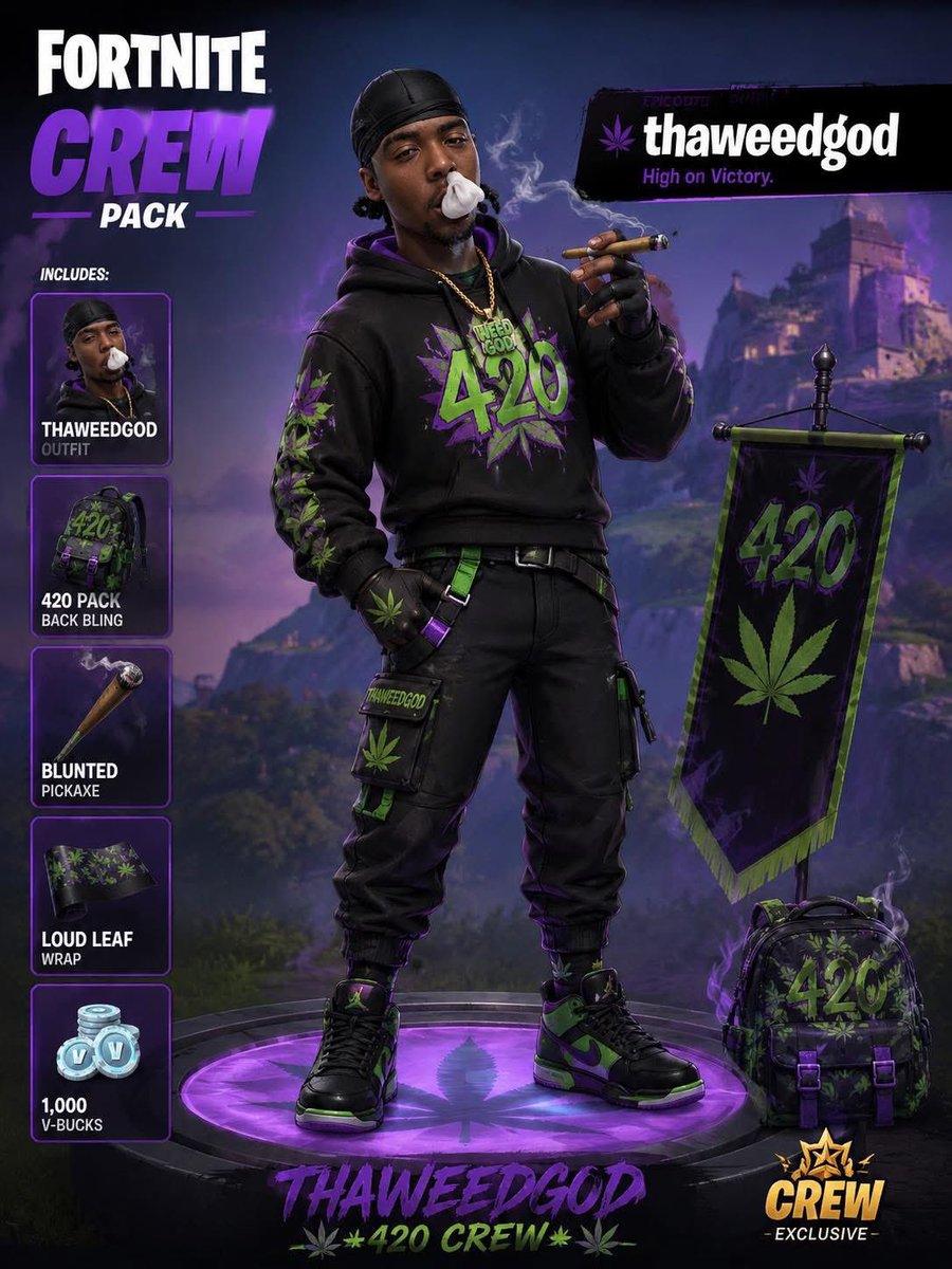 ThaWeedGod's tweet photo. If I was a Fortnite character… they should add a stoner pack one day 😂 
#lit 😶‍🌫️⛽️💨 #thaweedgod https://t.co/wCYOr8QVr8