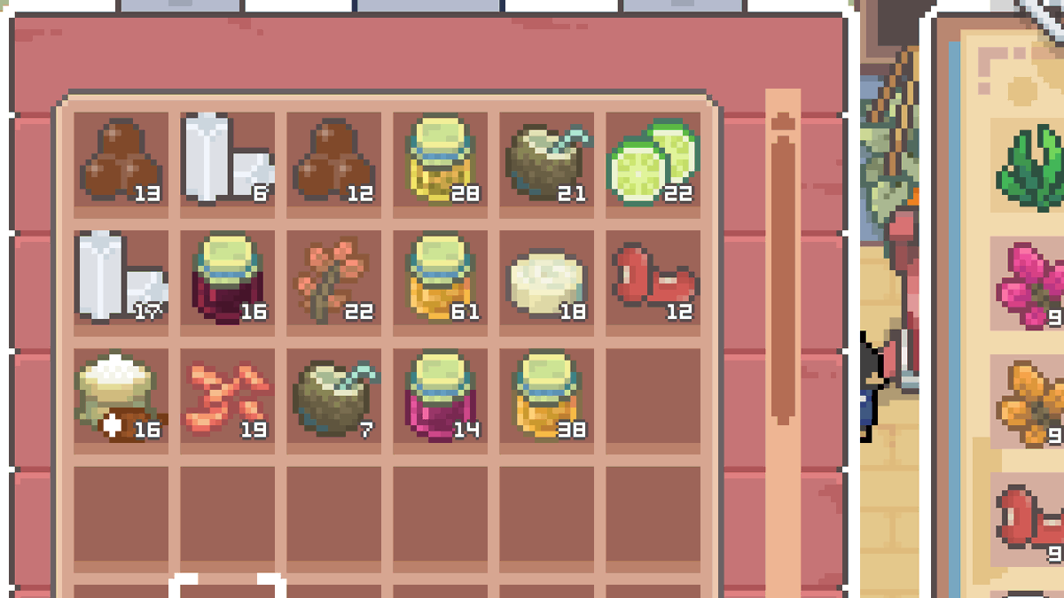 CallOfBoba's tweet photo. 🧺 New QoL Update!

After Chapter 1, unlock the R&amp;D Room Ingredient Chest: unlimited storage, Auto Sort, and recipe checks that read both backpack &amp; chest.

Plus: fishing rhythm timing delay fixes! 🎣✨

#indiegames #callofboba #pixelart https://t.co/q7KasR0Puq