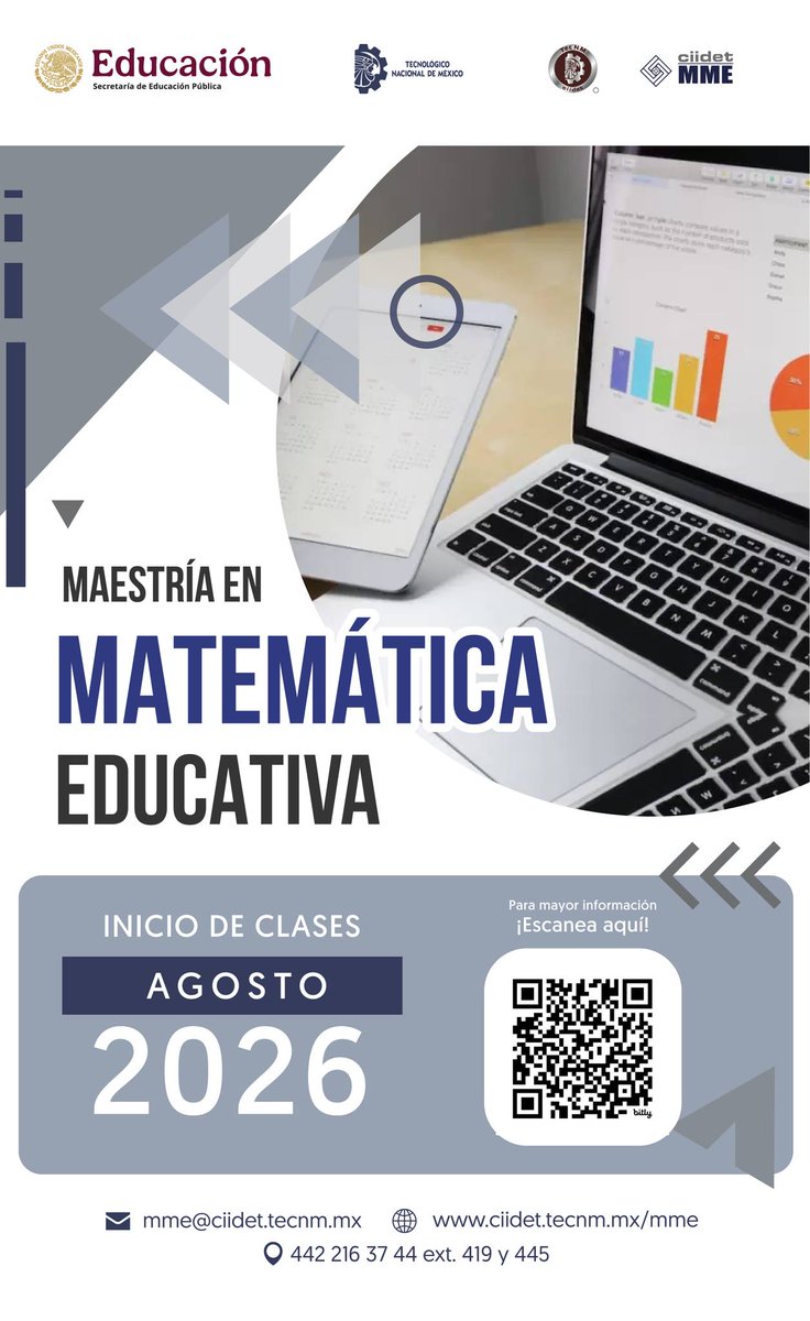📷📷 ¡Impulsa tu vocación docente!
INFORMES: bit.ly/4weqEbY
El CIIDET te invita a la Maestría en Matemática Educativa, un posgrado para innovar en la enseñanza de las matemáticas.
📷 Inicio: agosto 2026
📷 mme@ciidet.tecnm.mx
📷 ciidet.tecnm.mx/mme