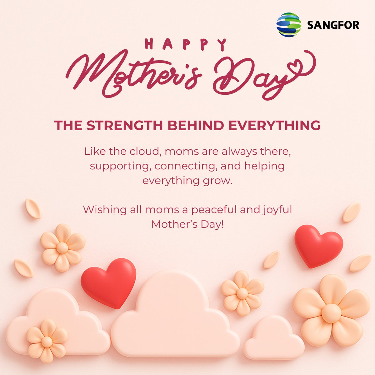 SANGFOR's tweet photo. The Strength Behind Everything ❤️

This #MothersDay, we take a moment to appreciate moms for the care, steadiness, and quiet strength they bring to everyday life. Through love, patience, and resilience, they help create spaces where families feel supported and can grow with confidence.

At Sangfor, we focus on building secure and reliable cloud solutions for a connected world. In their own way, moms have been doing something just as meaningful for generations, nurturing connections and helping shape a better future. 🌼

Wishing all moms a peaceful, joyful Mother’s Day.

#SangforGreetings #Mothersday #Sangforfamily #CloudandSecurity