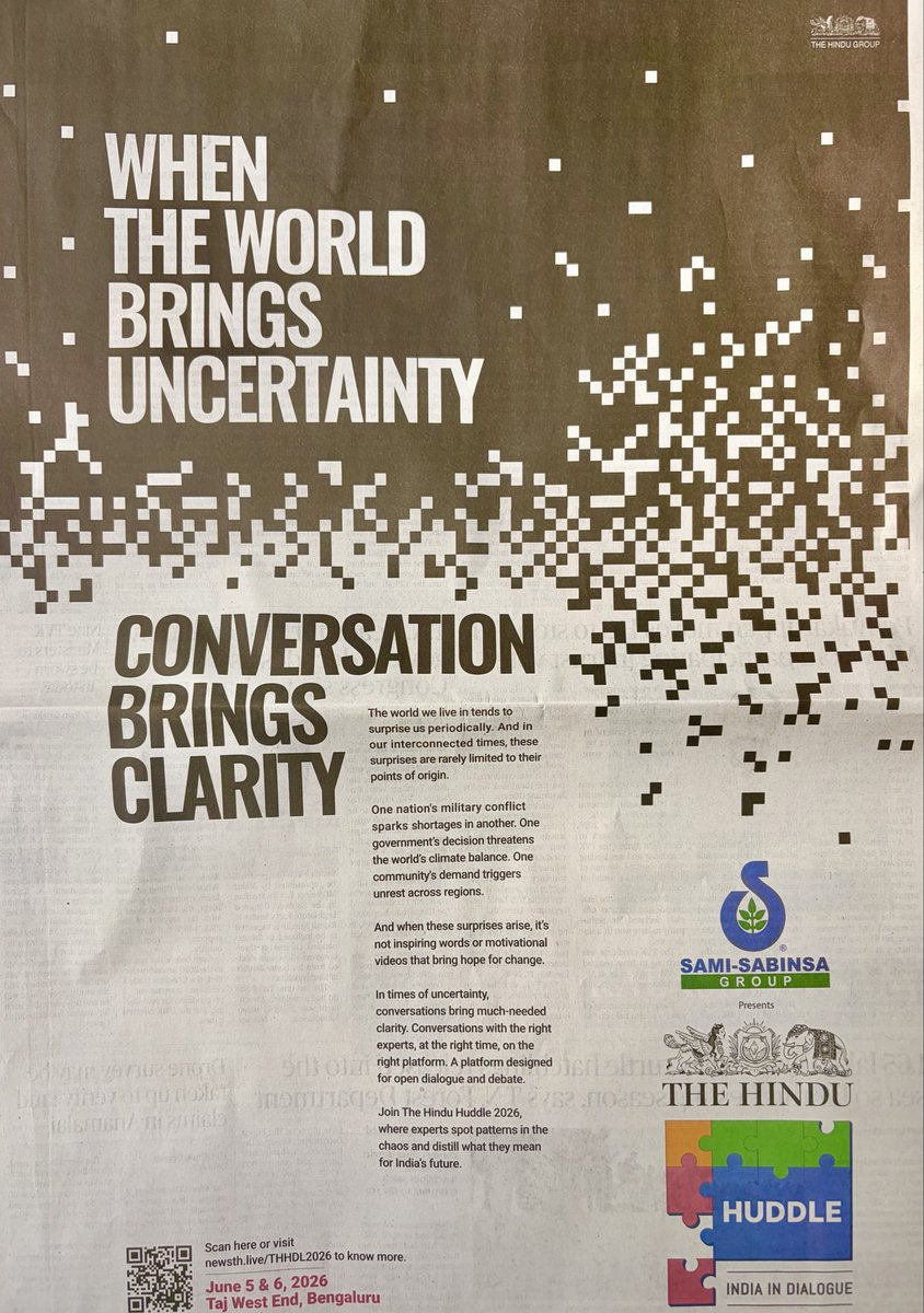 narlak's tweet photo. Proud and absolutely delighted to be curating the sixth edition of @TheHinduHuddle, the cutting edge ideas conclave hosted by @the_hindu group in Bengaluru on June 5-6. It will be an extravaganza of the most insightful conversations on topical subjects. Can’t wait for next month! https://t.co/BsA9WJfOA3