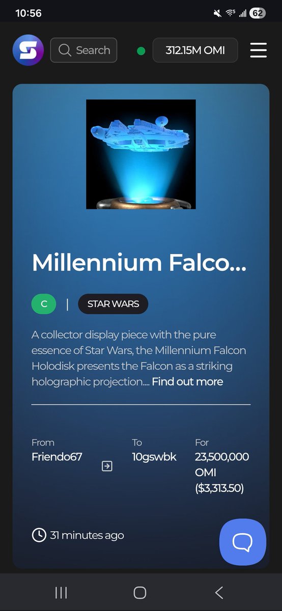 RealRandyChavez's tweet photo. Congrats to @10gswbk and @friendo67 for completing this amazing deal of the #6 (1st public mint) of the SE Millennium Falcon! 
@veve_official
@StackRworld 
$OMI https://t.co/mjlhGmMQQS