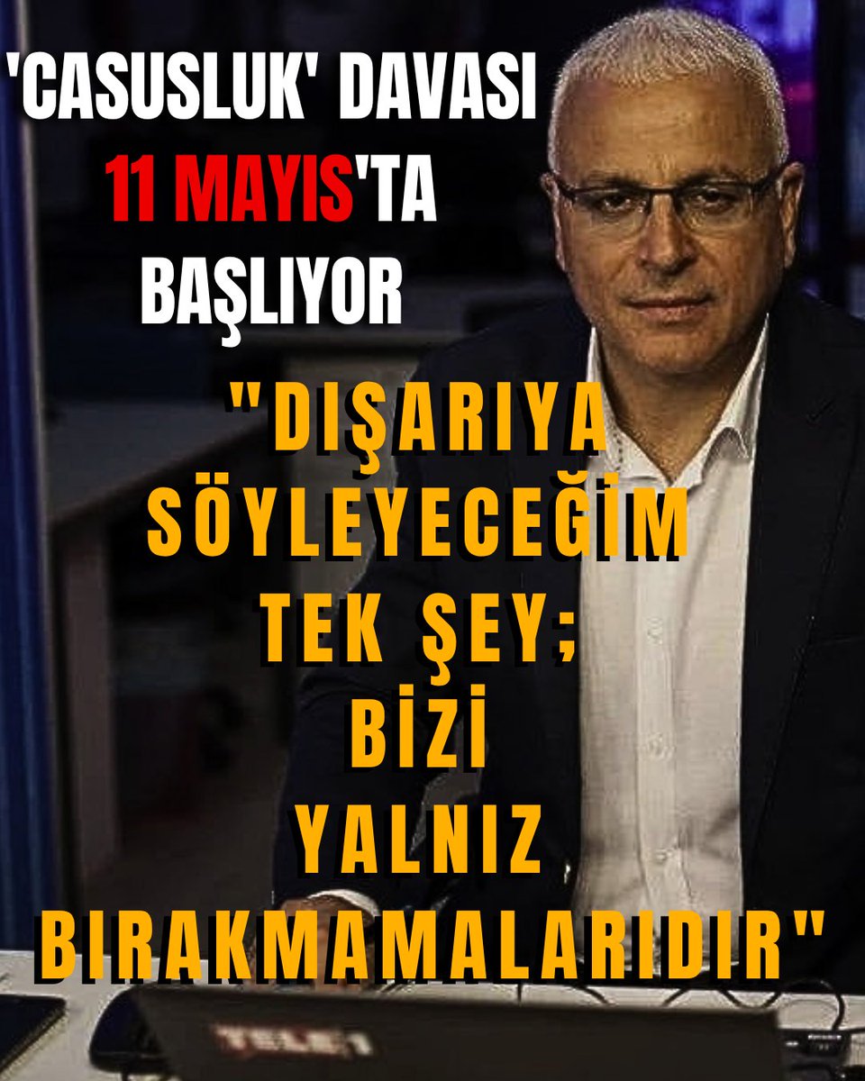 drmyanardag's tweet photo. 'Casusluk' davası 11 Mayıs Pazartesi günü görülmeye başlıyor. Merdan Yanardağ hakim karşısına çıkacak.

"Dışarıya söyleyeceğim tek şey; bizi yalnız bırakmamalarıdır"

Basın örgütlerini, kamuoyunun doğru ve eksiksiz bilgilendirilmesi adına duruşmayı izlemeye davet ediyoruz. https://t.co/QjmMYDT9cD