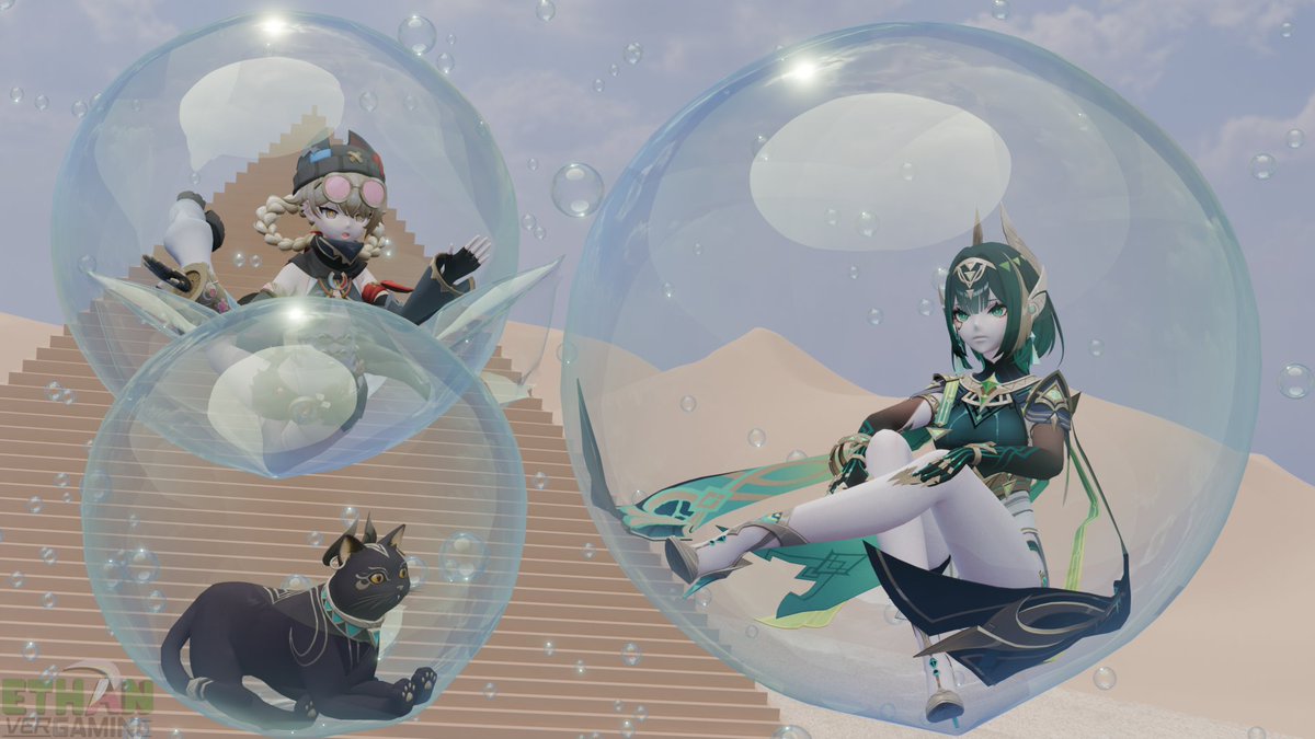 EthanVerGaming's tweet photo. Happy Birthday #Nefer
Nefer model from
https://t.co/iY7XQluNGo
Jahoda model from JohnSlaughter https://t.co/gTPyHU7nc3
#GenshinImpact #cat #blender #bubble #bubbled #bubbles #render #bubbletrap #原神 #原神_キャラ生誕祭 #desert #pyramid #ネフェル生誕祭2026 #Jahoda #Ashru https://t.co/pcor0VOFgT
