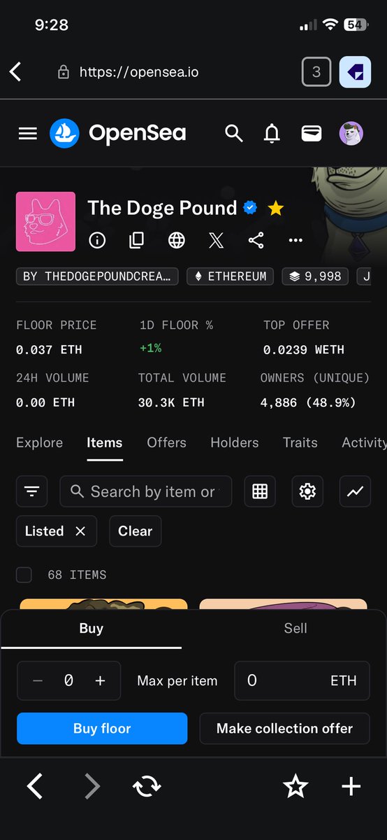 MaddDawgDP's tweet photo. @TheDogePoundNFT 

Only 18 to 0.1 ETH…  31 to 1 ETH. Only 68 listed TOTAL!!  Look at the analytics.  Good lord it’s so thin to 5 ETH.. Nearly a 50% holder ratio of a 9999 collection still after 5 years.. 

-Built a dog shelter.  (A proud fact.)
-Still hs never done a token. (Thank god)
-A beautiful secondary collection with the puppies. (I argue top art in web3)
-A lot of connections waiting to be utilized at the right moment.  
-resilient through a lot of bad luck crap.. 

If web3 will send the most random of collections to Valhalla.. It outta send The Doge Pound… Btw, a long-standing promise with Doge Pound is once we hit 10 ETH, we all go to Vegas.