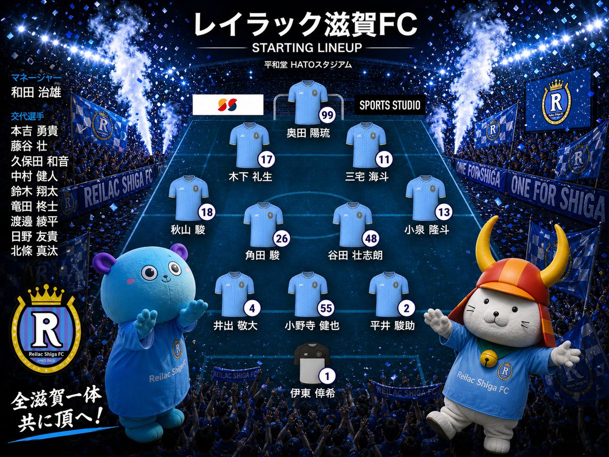 shigaken_cerezo's tweet photo. 🗓️5月10日(日) 🕑️14時キックオフ
【 #明治安田J2・J3百年構想リーグ 】
《 地域LR 第16節 》
#レイラック滋賀FC vs #鹿児島ユナイテッドFC
会場🏟️:平和堂HATOスタジアム
レイラック滋賀FCのスタメン!⚽️
#滋賀鹿児島 #2026Jleague #Jリーグ #J2 #J3 #百年構想リーグ #レイラック滋賀 #lineup11 https://t.co/zmnwe3l3QH