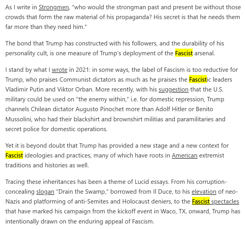 CR_1257's tweet photo. @jlynfalcone @spencerpratt "Trump is what a Fascist demagogue looks like in 2024 America, and Trumpism aims to defeat our democracy and establish a form of governance that would have strong similarities with Fascism ..." ~renown historian, Ruth Ben-Ghiat https://t.co/TT2HBsyXXN