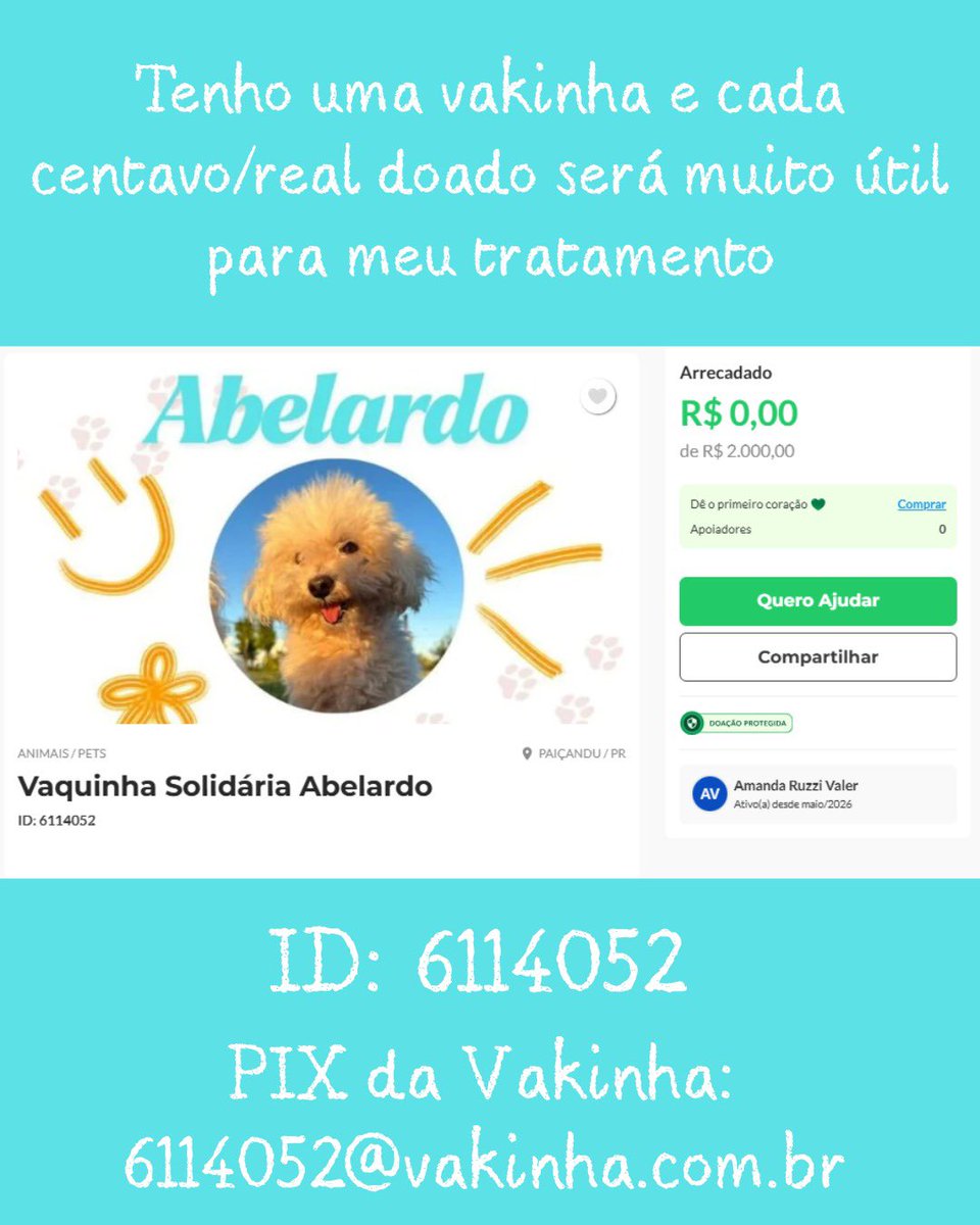 ohnobibis's tweet photo. Gente, meu dog Abelardo está internado com sepse, que afetou o sistema nervoso, e também está com insuficiência renal 💔
Os gastos já passaram de 5mil e ainda preciso de ajuda com os internamentos.
Qualquer valor ou compartilhamento já ajuda muito 🙏
Pix: ajudeoabelardo@gmail.com https://t.co/jWMz2L2CYf