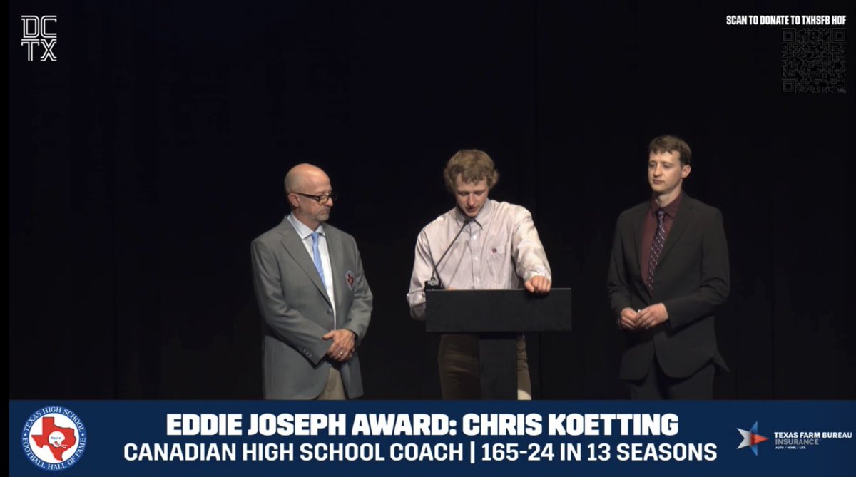 coach_cav_'s tweet photo. Special night tonight celebrating Coach Koetting’s induction into the Texas High School Hall of Fame, and the impact he has had.

His two sons, Jack and Bill, did such a great job representing his career and his impact.

I am so thankful that God chose to intersect my life with Coach Koetting’s in Canadian, Texas. I got to experience some of my greatest professional memories because of his leadership.
But where his impact on me is the deepest is as a friend. 
Chris Koetting is one of the greatest friends I have had in my life.
Congratulations Koetting, I love you.
@THSCAcoaches @THSFHOF