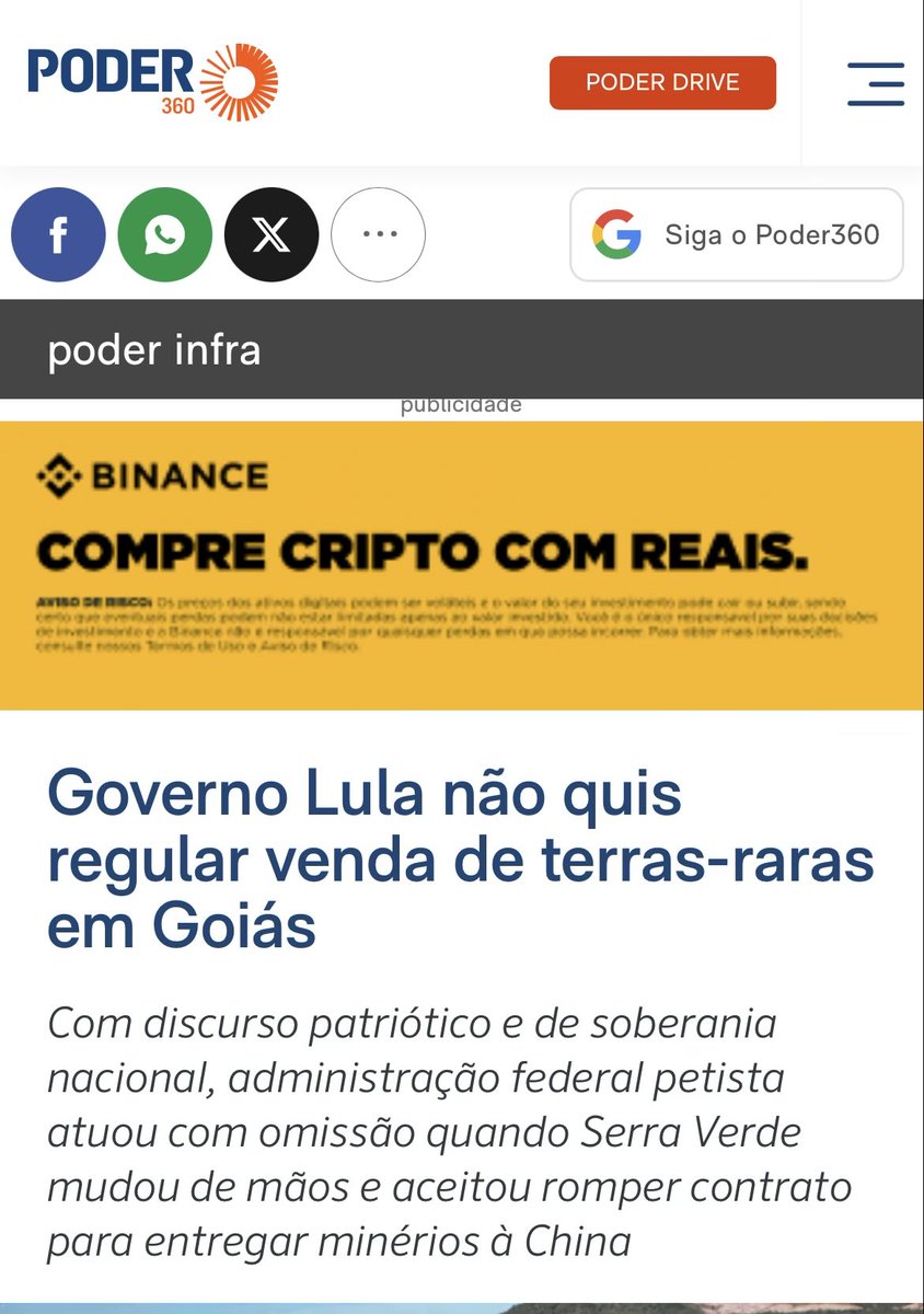 Rodrigo93539401's tweet photo. @jpaulorcarvalho @leolinshumor @DELAMORESEP A matéria, crítica ao governo, acusa omissão na venda de terras raras em Goiás, mas indica que a operação foi declarada ao governo estadual, que assumiu protagonismo no tema. Partido da base aciona o STF; o governo negocia, não regula. Curioso ver “libertário” defender regulação. https://t.co/s38s9Vtyjf