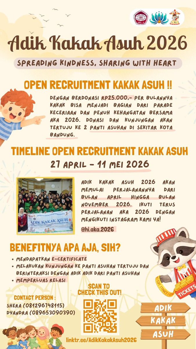 himahiunpad's tweet photo. ‼️ H-1 CLOSE RECRUITMENT KAKAK ASUH ‼️

Kapan lagi bisa berdonasi sekaligus kunjungan ke panti dan seru-seruan bareng adik-adik disana

Program ini terbuka bagi masyarakat umum lohh. Penasaran kan?

Langsung aja klik link ini ya!
https://t.co/RKwiGkr0WP https://t.co/oATgYy1Snm