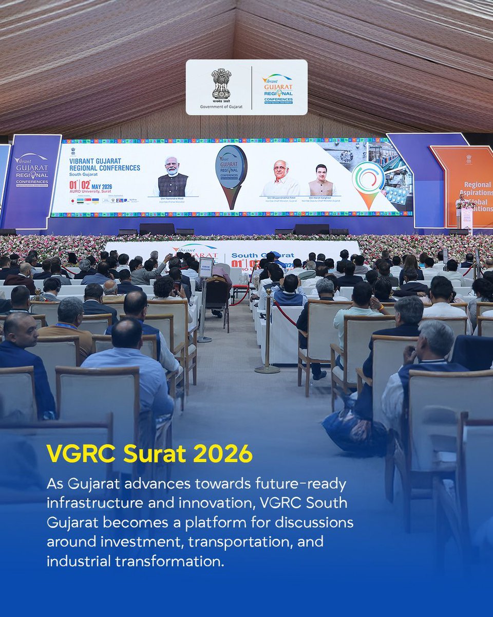 VibrantGujarat's tweet photo. India’s high-speed rail journey is entering a new era of innovation, self-reliance, and future-ready infrastructure.

From indigenous train manufacturing to the transformative Ahmedabad–Mumbai Bullet Train Corridor, the vision of Aatmanirbhar Bharat is accelerating connectivity, industrial growth, and technological advancement.

As discussions around infrastructure, transportation, and innovation take center stage, VGRC South Gujarat 2026 continues to strengthen Gujarat’s role in shaping India’s next phase of development.

#VGRCSurat #VibrantGujarat #VGRC #VGRCSouthGujarat #VibrantGujaratRegionalConferences #VGRC2026 #InvestInGujarat #GujaratForGrowth #VocalForLocal #LocalToGlobal