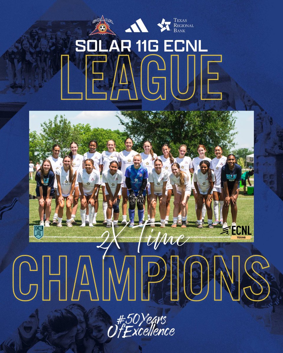 SolarSoccerClub's tweet photo. Excellence is a habit. 🏆🏆🏆

Congratulations to our @ECNLgirls TX Conference 25/26 League Champions! With three titles and two repeat winners and three UNDEFEATED seasons. 🤯#SolarProud 👏👏

#WeAreSolar #50YearsOfExcellence https://t.co/PHnIqZZoJs