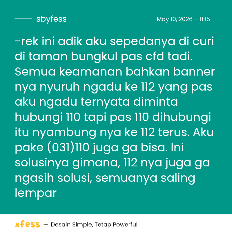 -rek ini adik aku sepedanya di curi di taman bungkul pas cfd tadi.