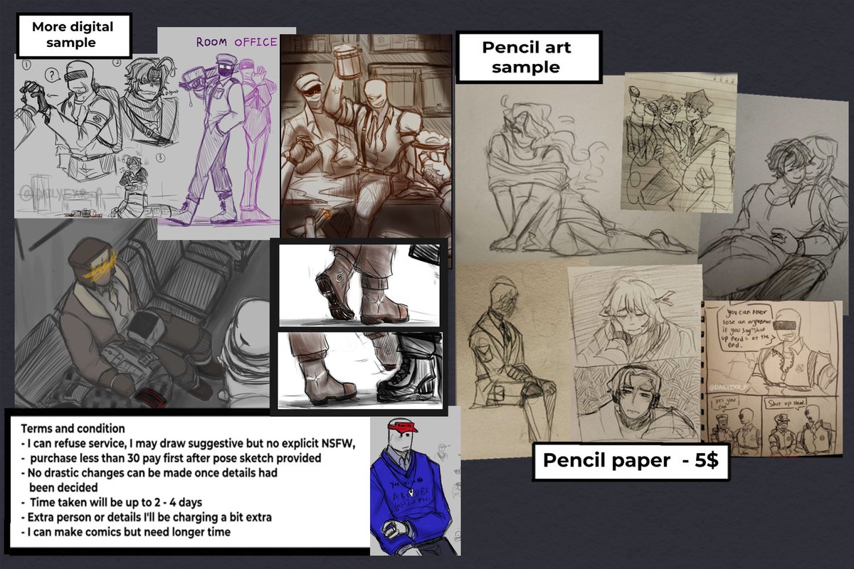 Creativemintuwu's tweet photo. SKETCH/TRADITIONAL ART COMMISSION OPEN

WILL DO
I will draw anything but explicit nsfw and overtly complicated designs

METHOD OF PAYMENT
I accept payment through paypal and malaysian banks only, if youre malaysian, please inform me

DEADLINE
2-4 days, comic &amp; render takes longer https://t.co/N3yKJdzJJz
