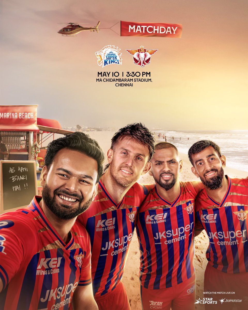 LucknowIPL's tweet photo. SUNDAY. SUPER GIANTS. SUPER KINGS. 🍿 https://t.co/njz2k4vDN8