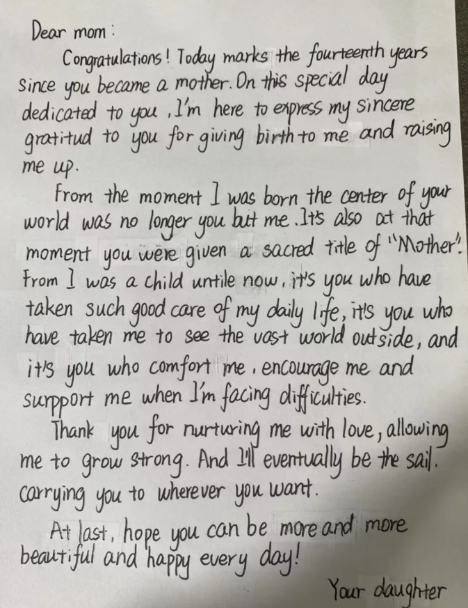 Emily93746876's tweet photo. Digging out the letter my daughter wrote to me last Mother's Day—and overlooking the handwriting, along with the occasional awkward phrasing or grammatical error—it still completely recharged my spirits and filled this old mom's day with pure happiness. https://t.co/Hnp9oBEW6S
