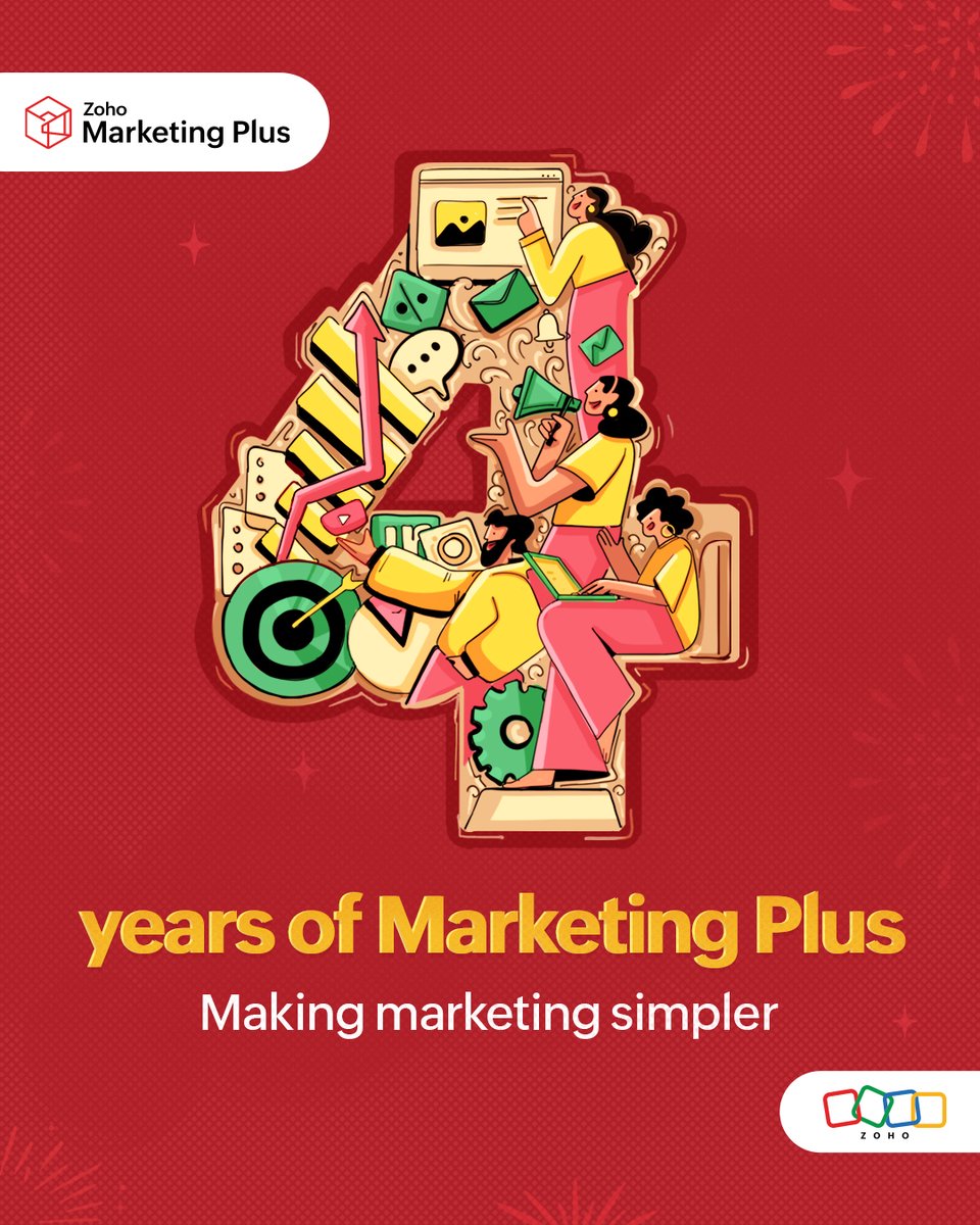Zoho_Mplus's tweet photo. Four years of bringing marketing teams together under one roof. 🎉 We thank our customers, partners, and everyone who has been part of this journey. 🙏 Here's what we've learned, built, and what's coming next. 👇
https://t.co/Xch3d0DKNB

#zoho #marketingtools #zohomarketingplus #marketingteams
