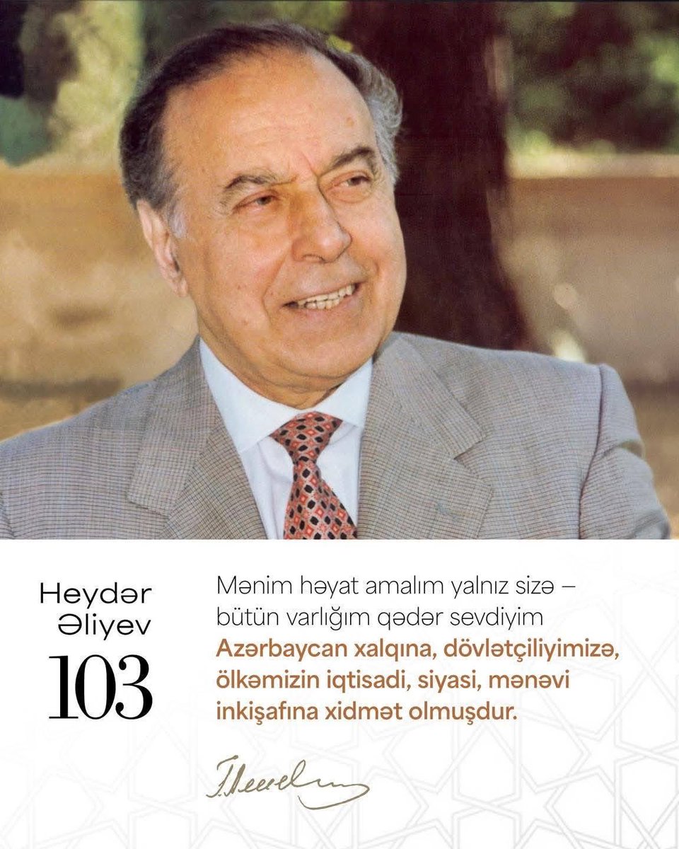 QAI_Qadinlar's tweet photo. Çağdaş dövlətimizin qurucusu, “Azərbaycan dünyaya günəş kimi doğacaq”, “Bir Millət İki Dövlət” məfkurəsinin müəllifi, Azərbaycan xalqının Ümummilli Lideri Heydər Əliyevi doğum gününün 103-cü ildönümündə bir daha minnətdarlıq və ehtiramla yad edir, Allahdan rəhmət diləyirik. https://t.co/3HWpeZM42J