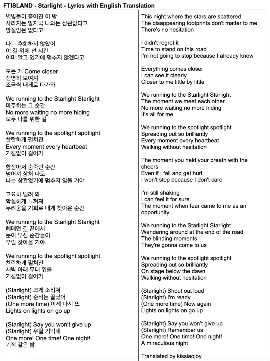 FTISLAND - Starlight - Lyrics with English Translation