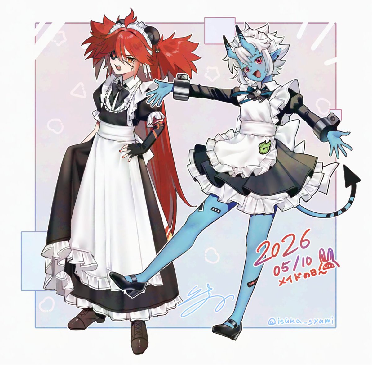 メイドの日で蒼角とクレタ
みなさんはどちらのメイドさんがいいですか？☺️