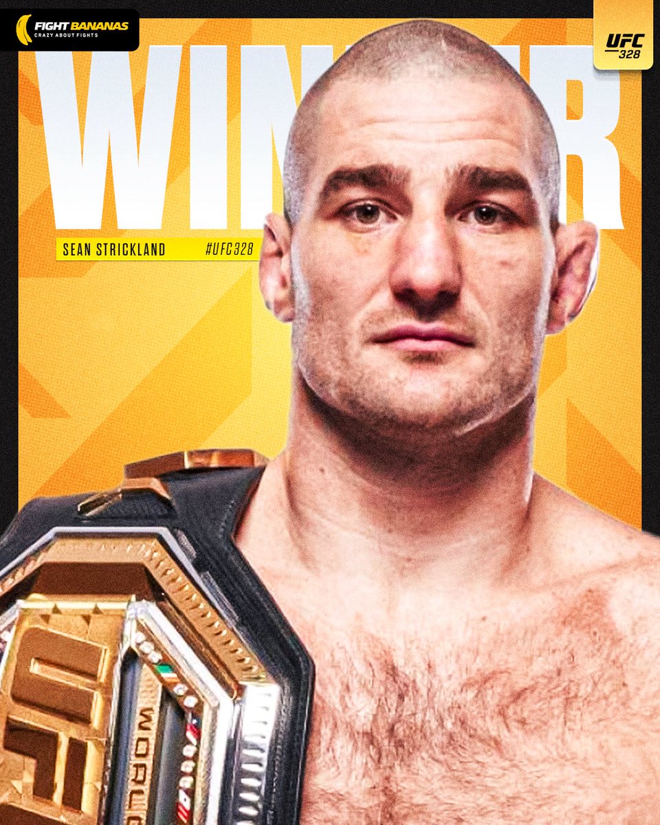 FightBananas's tweet photo. And New 🏆

Sean Strickland upsets Khamzat Chimaev in the main event of #UFC328 via split decision 😱 https://t.co/kojJmD8dIv