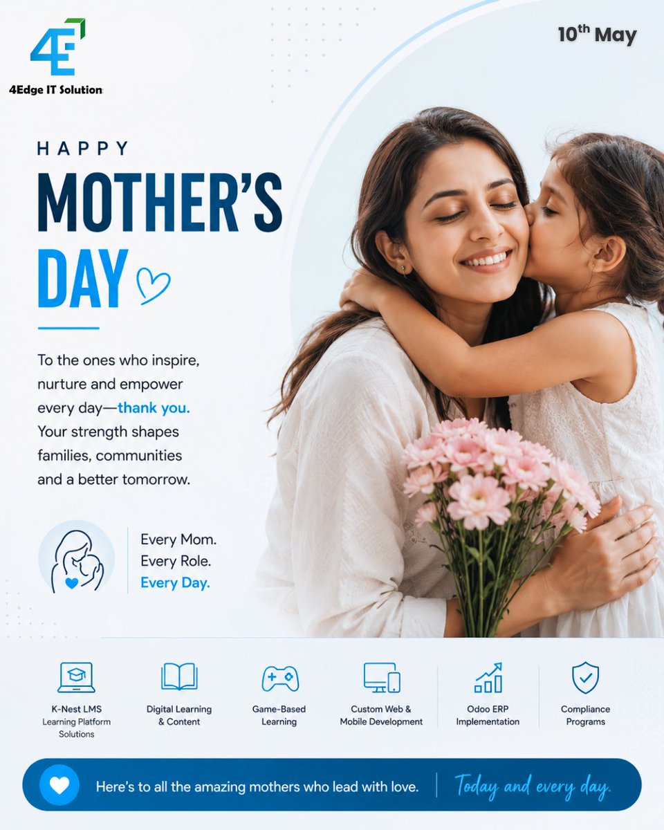 4Edge_IT's tweet photo. Behind every strong team, supportive culture, and future-ready generation — there’s the strength of a mother.

This Mother’s Day, we celebrate the women who inspire, nurture, lead, and empower every day.

Happy Mother’s Day from 4Edge IT Solutions 💙

#MothersDay #HappyMothersDay https://t.co/v2bqjo9hyR