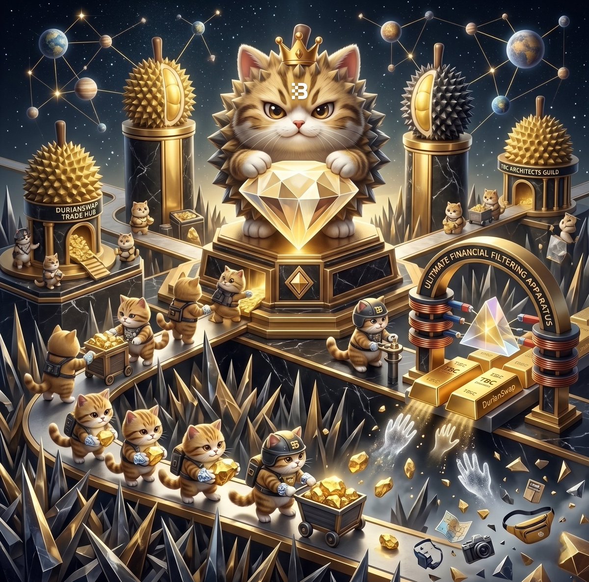 MusangKing_tbc's tweet photo. Weak hands fear the spikes; diamond hands harvest the gold. 🍍 Market spikes and washouts are exactly what build the pride and barriers of true "diamond hands". 👁️‍🗨️ The Genesis meme of TBC is not for tourists. @MusangKing_tbc on @DurianSwap is the ultimate financial filter, and we are writing a new world order on-chain. Taste the absolute power. 👁️‍🗨️ 
#MemeSuperCycle #TBC #Musangking #DiamondHands #DEFINITION