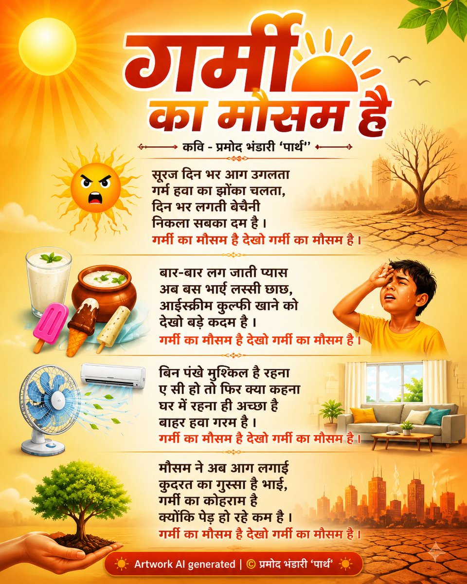 pramodb_parth's tweet photo. #GarmiKaMausam #HindiKavita #PramodBhandariParth #PedLagaoDhartiBachao #SummerVibes #SaveEarth #Prakriti #HindiSahitya #Mausam #PlantTrees https://t.co/Ve7TDBDc2Y