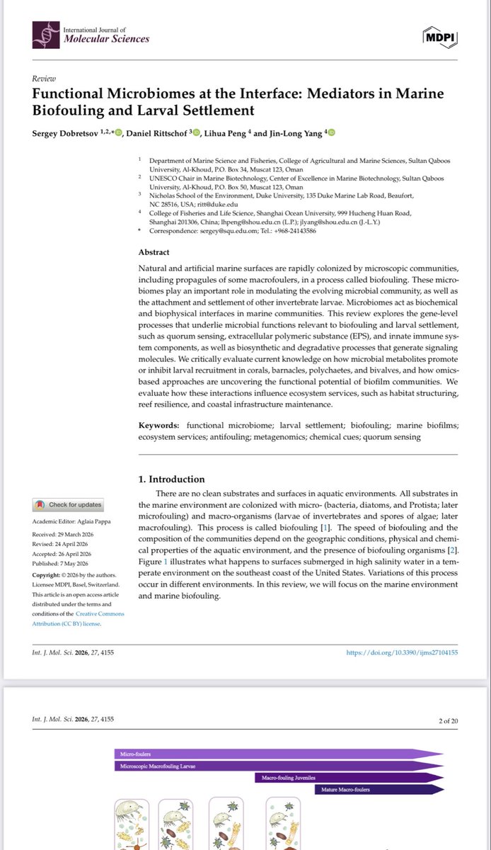 CEMBMarBio's tweet photo. The Center congratulates Prof Sergey Dobretsov  on publishing a scientific paper entitled "Functional Microbiomes at the Interface: Mediators in Marine
Biofouling and Larval Settlement". https://t.co/W7Iv09IXVA
