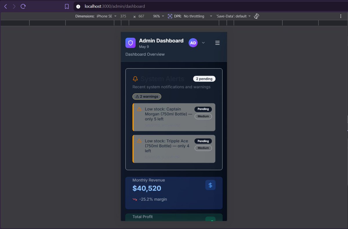 W_Fever01's tweet photo. 🍾 Liquor stores, bars, restaurants – meet Creek DownTown POS.

✅ Employee dashboard (quick sales)
✅ Admin dashboard (real‑time inventory)
✅ Bookkeeper dashboard (P&amp;L + BEP)
✅ M‑Pesa + cash + split payments
✅ Mobile responsive
Live demo → https://t.co/dGGF05H0t9
#POS https://t.co/vt0HxE0F51