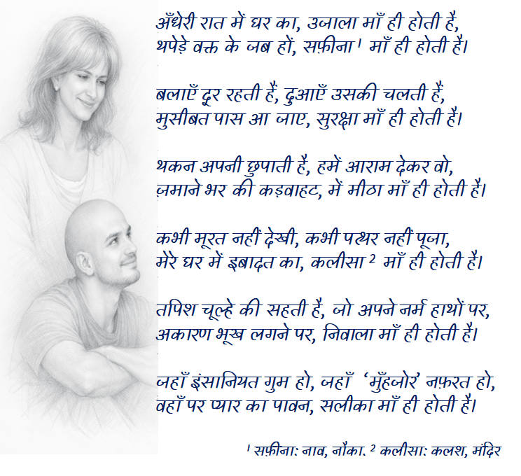 singh_vinod's tweet photo. हमारे सारे दिन माता पिता के हैं, किन्तु रीति बन गई है, कि विशेष दिवस तय हो, तो मेरी भी कोशिश।

अँधेरी रात में घर का, उजाला माँ ही होती है,
थपेड़े वक्त के जब हों, सफ़ीना माँ ही होती है।
जहाँ इंसानियत गुम हो, जहाँ  #मुँहजोर नफ़रत हो,
वहाँ पर प्यार का पावन, सलीका #माँ ही होती है। https://t.co/CLlDiO67mM