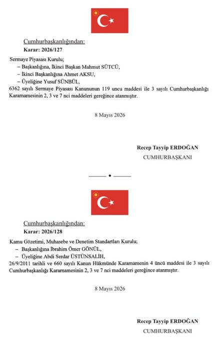 HilalHasd's tweet photo. Resmî Gazete’de yeni atamalar yayımlandı! 🔔
Ekonomi yönetiminde kritik koltuklar doldu:
🔹 SPK Başkanlığına: Mahmut Sütcü atandı.
🔹 SPK İkinci Başkanlığına: Ahmet Aksu getirildi.
🔹 KGK Başkanlığına: İbrahim Ömer Gönül atandı.
Piyasalara hayırlı olsun. 
📈 #Borsa #SPK https://t.co/NxkXebRHnm