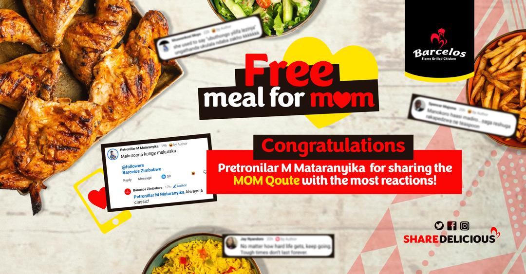 BarcelosZim's tweet photo. As we Congratulate Petronilla for gaining the most reactions, we would like to thank everyone for dropping our Mom's memorable lines.
Don't forget to complete the day with enjoying a Barcelos Meal ❤️
#mothersday https://t.co/Uo6K5aa5vU