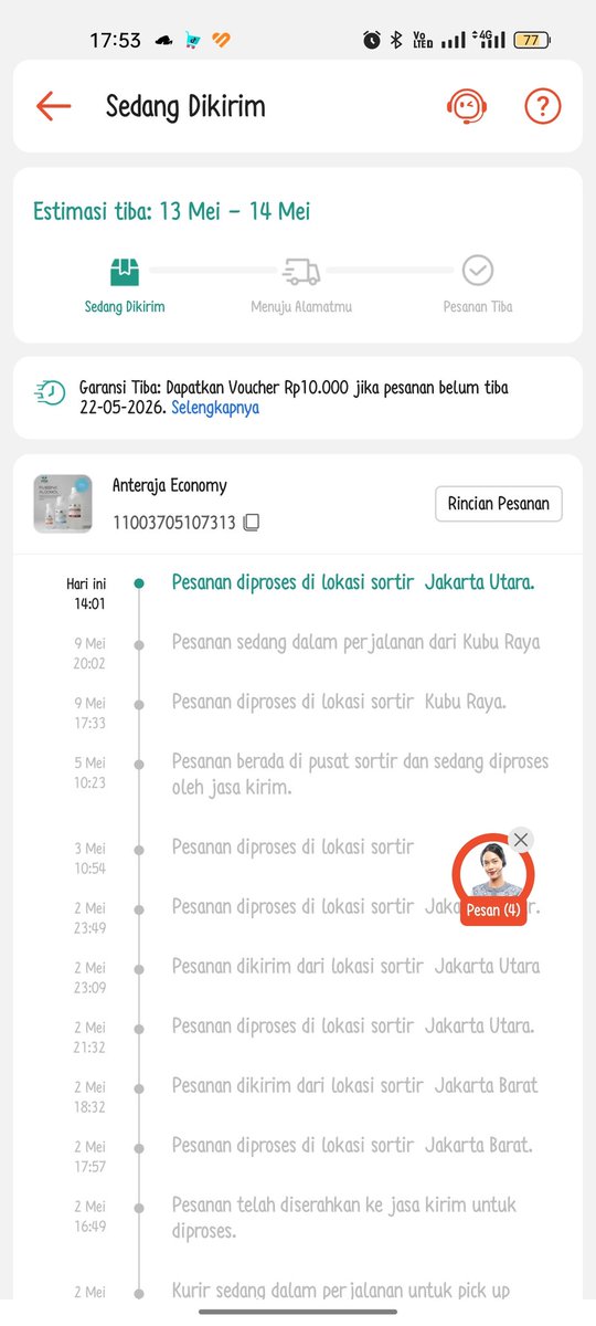 insommya's tweet photo. @anteraja_id kak ini pesanan kenapa balik lagi ke jakarta 
11003705107313 https://t.co/enCfj4isGh