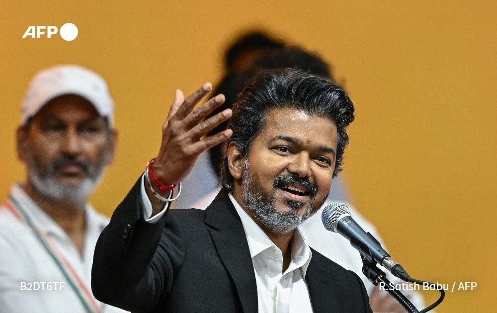 AFP's tweet photo. 🇮🇳 Indian film star C. Joseph Vijay has been sworn in as chief minister of Tamil Nadu state after his new party brokered a coalition in the southern industrial hub. 
➡️ https://t.co/dPBTCmXtin https://t.co/1WpPFKUBG0