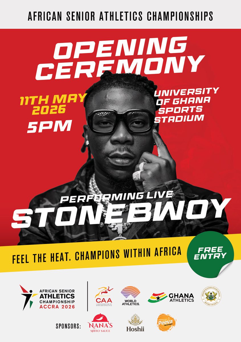 tv3_ghana's tweet photo. .@stonebwoy will be performing live at the opening ceremony of the African Athletics Championships on May 11.  Entry is free.

#3Sports #TV3GH https://t.co/np2auRp3Nt